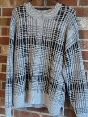 Christian Siriano Plaid Crewneck Pullover Sweater Gray Black - Women’s Size L